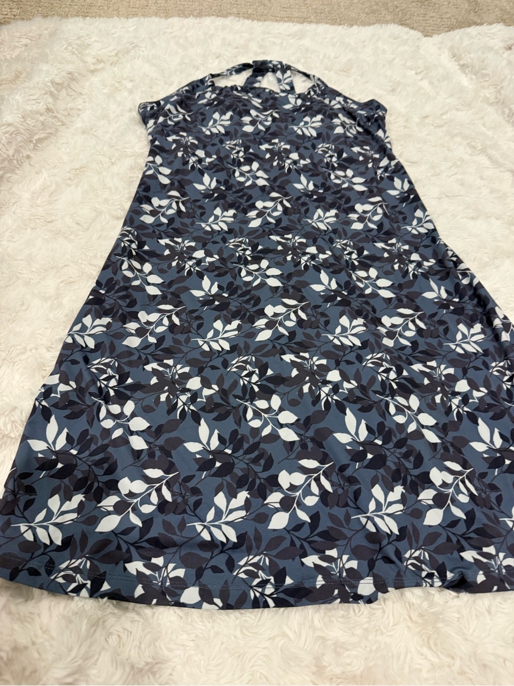 Eddie Bauer Navy, White & Slate Leaf-Print Dress